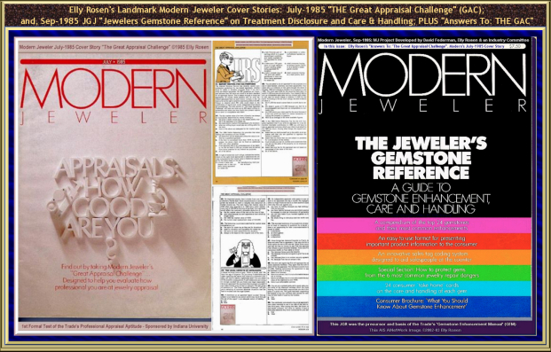 Elly Rosen 1985 Modern Jeweler Cover Stories with David Federman: July's "The Great Appraisal Challenge" & September's  "JGR - Jewelers Gemstone Reference" which also had Elly's "Answers To: The great Appraisal Challenge"
